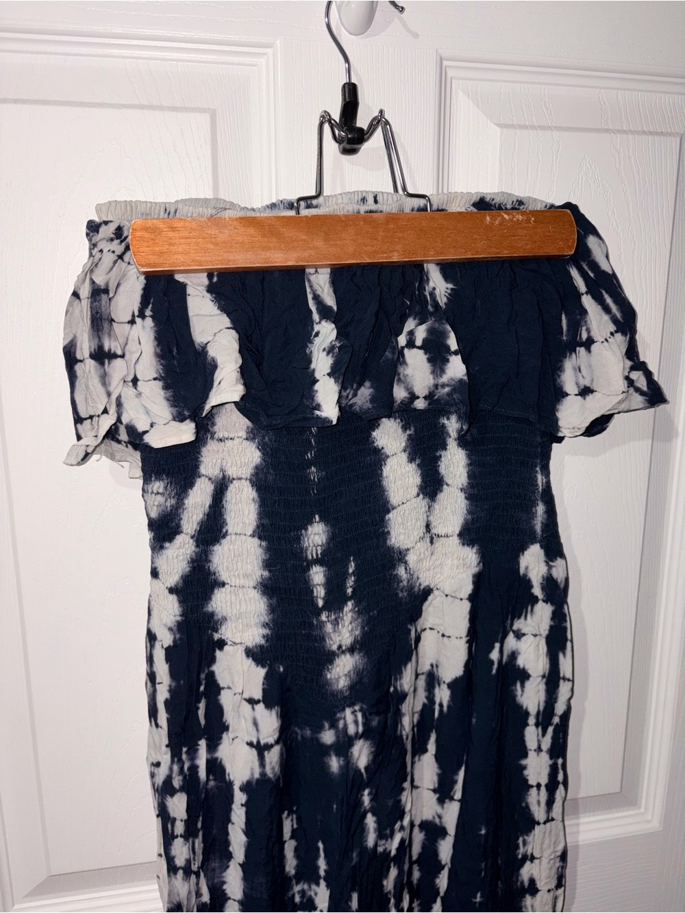 Promesa Strapless Navy & White Tie Die Romper